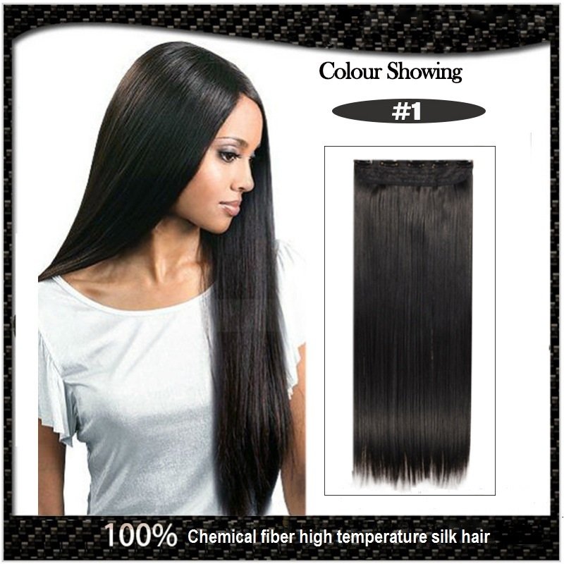 COLOR #1 Five Card Clip-on Hairpiece 120g High Temperature Wire Synthetic Straight Hair Extension