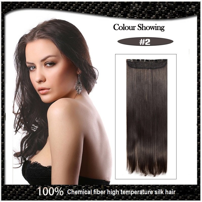 COLOR #2 Five Card Clip-on Hairpiece 120g High Temperature Wire Synthetic Straight Hair Extension