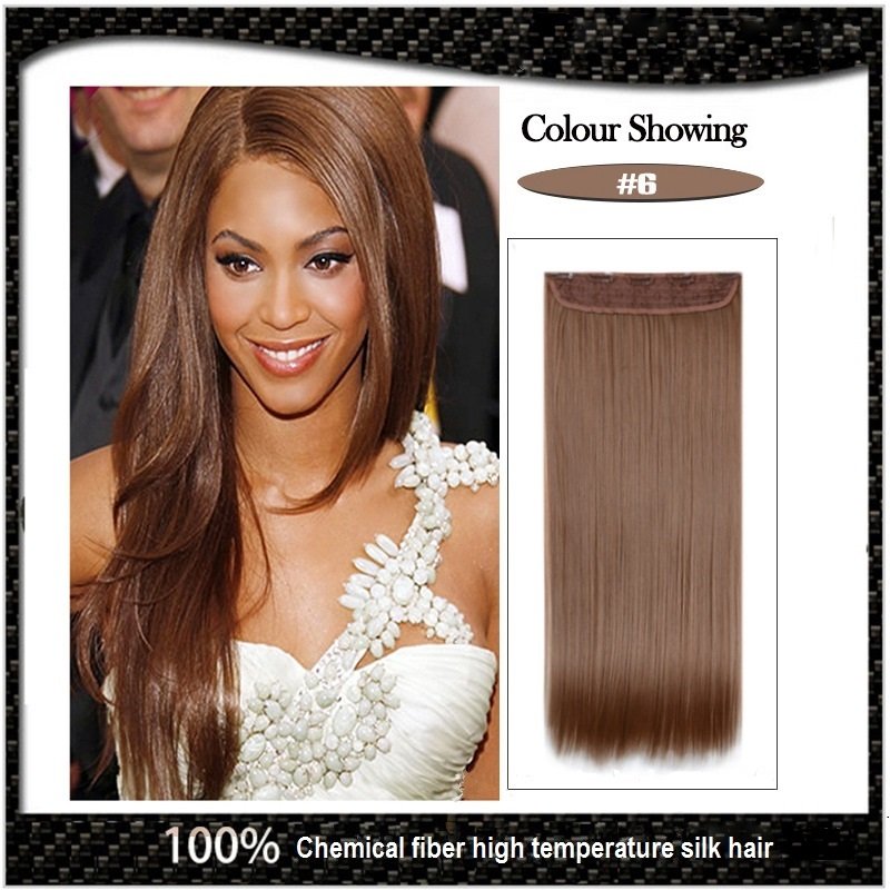 COLOR #6 Five Card Clip-on Hairpiece 120g High Temperature Wire Synthetic Straight Hair Extension