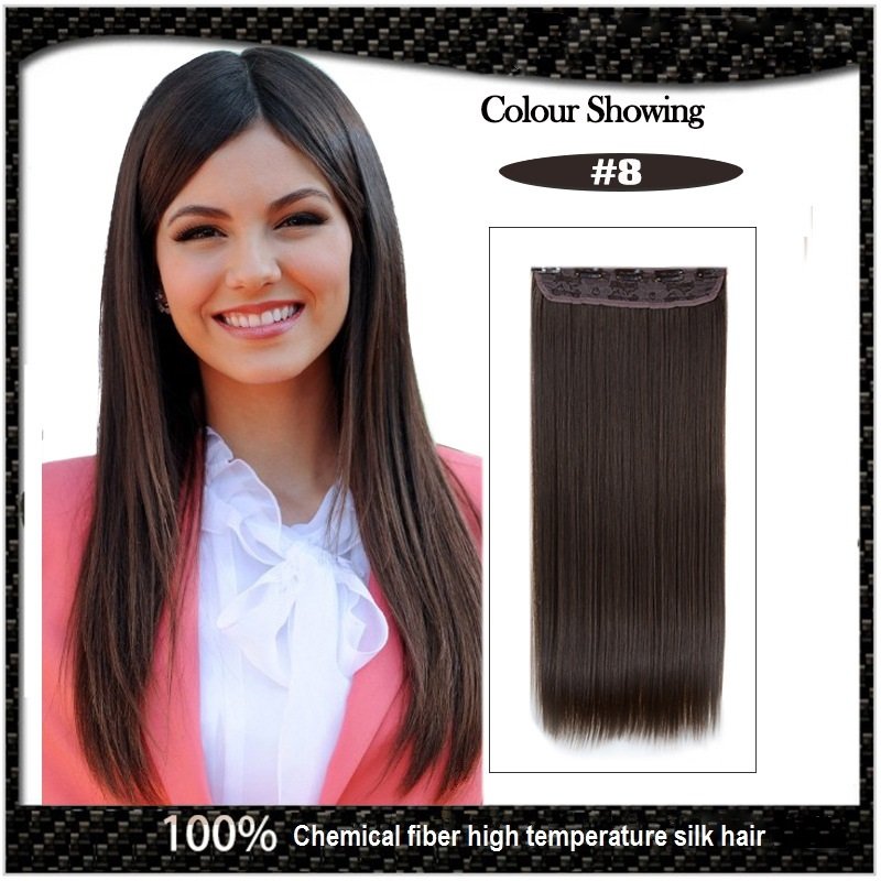 COLOR #8 Five Card Clip-on Hairpiece 120g High Temperature Wire Synthetic Straight Hair Extension