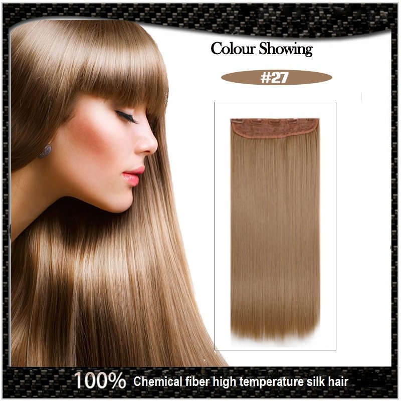 COLOR #27 Five Card Clip-on Hairpiece 120g High Temperature Wire Synthetic Straight Hair Extension