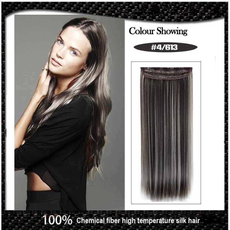 COLOR#4/613 Five Card Clip-on Hairpiece 120g High Temperature Wire Synthetic Straight Hair Extension