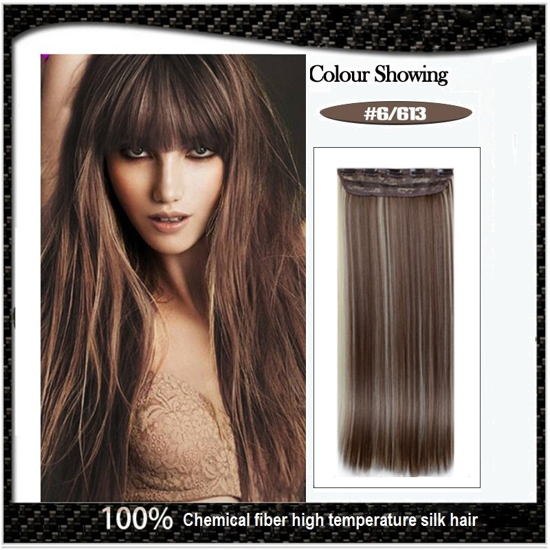 COLOR#6/613 Five Card Clip-on Hairpiece 120g High Temperature Wire Synthetic Straight Hair Extension