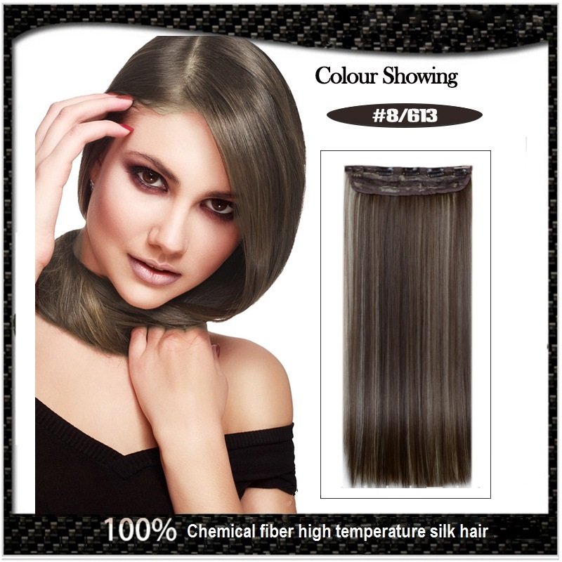 COLOR#8/613 Five Card Clip-on Hairpiece 120g High Temperature Wire Synthetic Straight Hair Extension