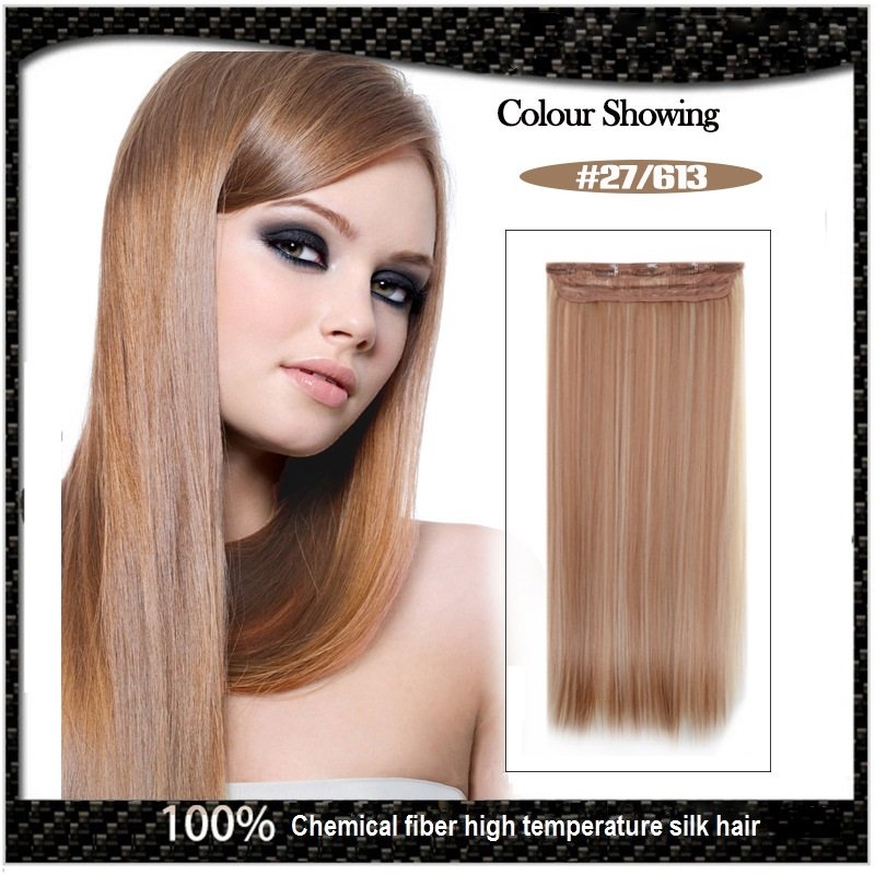COLOR#27/613 Five Card Hairpiece 120g High Temperature Wire Synthetic Straight Hair Extension