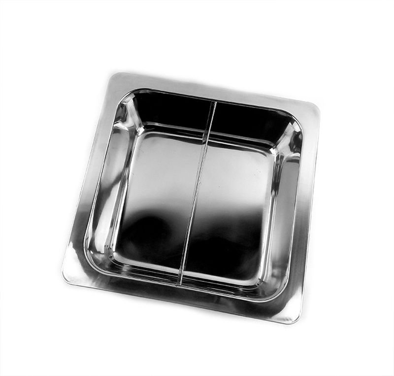 33CM 2 Cell Stainless Steel Thick Square Fondue Pots Divided Duck Hot Pan Grid Soup Pot
