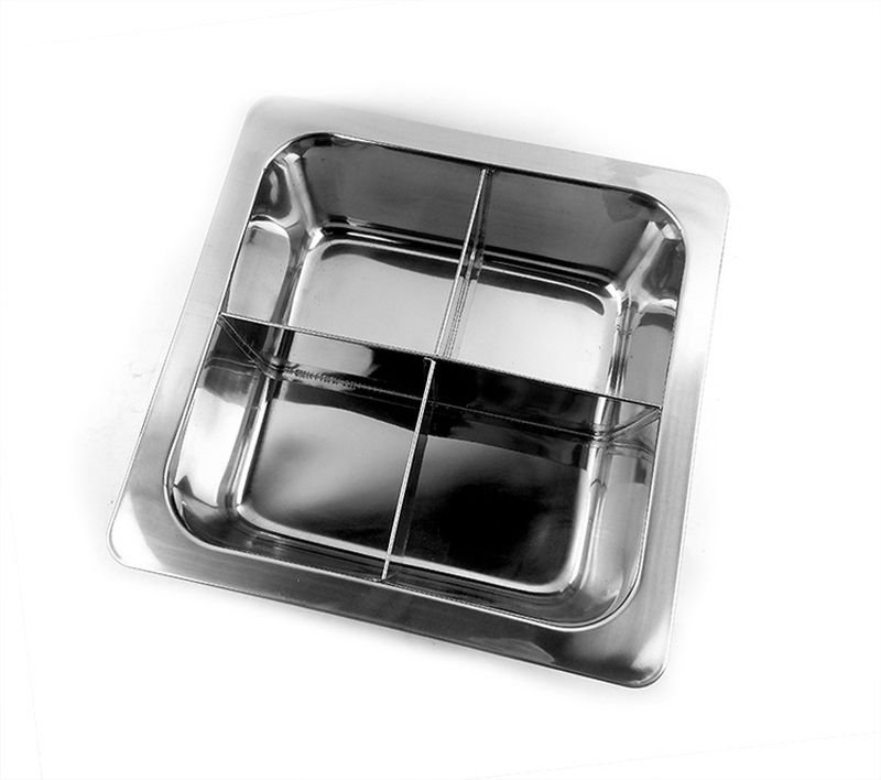 33CM 4 Cell Stainless Steel Thick Square Fondue Pots Divided Duck Hot Pan Grid Soup Pot