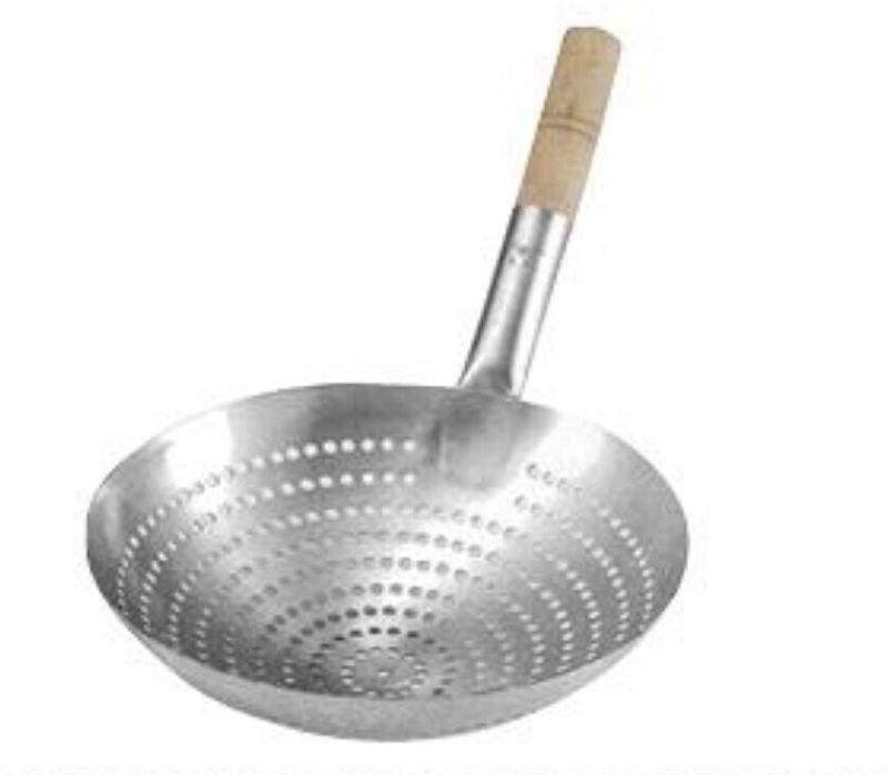 SIZE 28CM Stainless Steel Deep Basket Food Strainer Colander with Wooden Handle