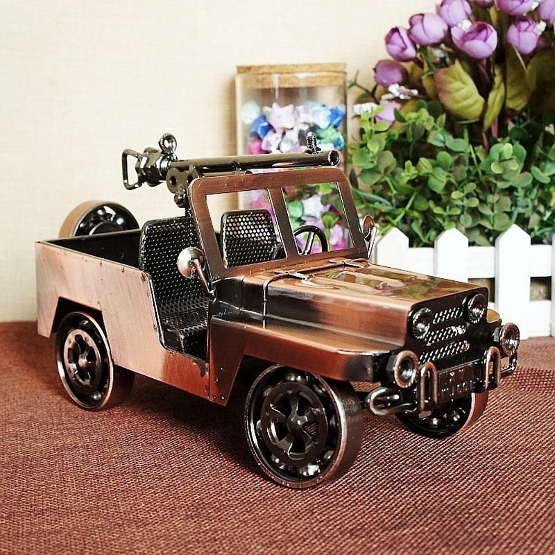 Color Red Wine Fiery Vintage Chariot Handmade Ornament Wrought Iron Plating Metal Jeep