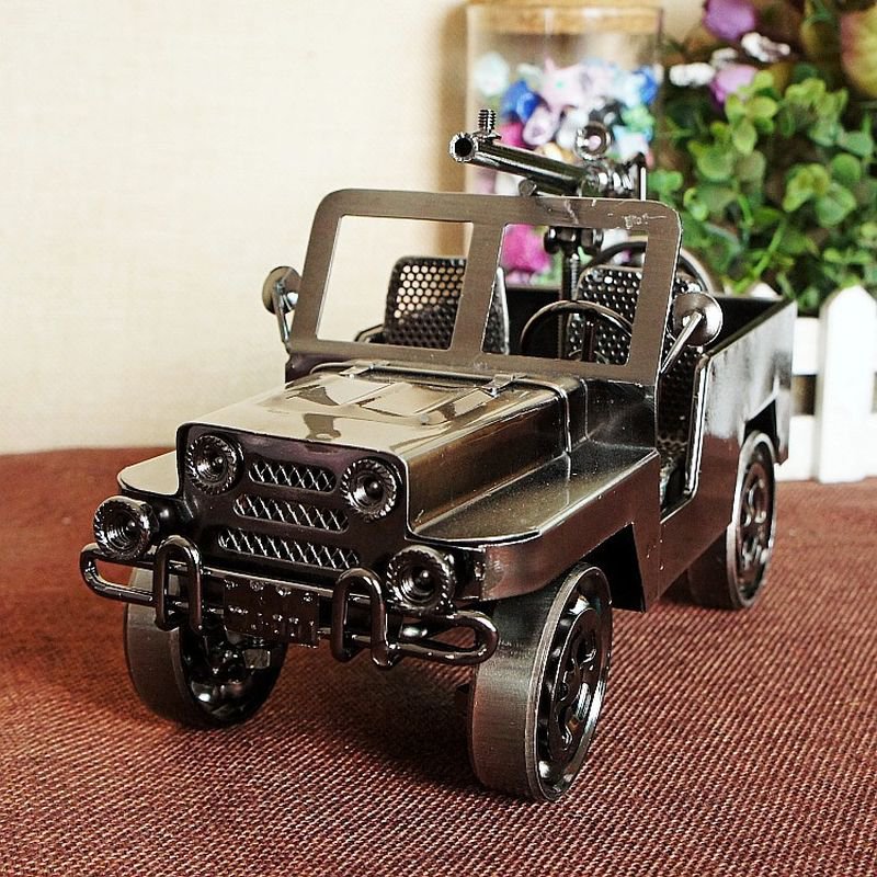 Color Black Fiery Vintage Chariot Handmade Ornament Wrought Iron Plating Metal Jeep
