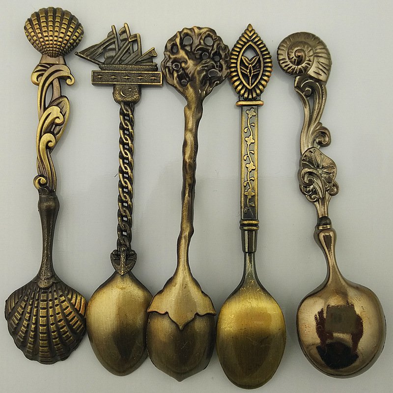 COLOR BRONZE 5 Pcs/Set Alloy Vintage Small Creative Retro Style Coffee Tea Spoon