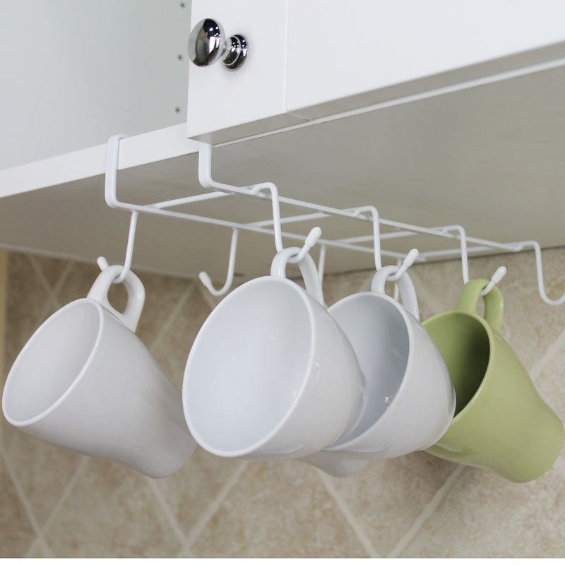 Double Rows 8 Hooks Metal Cabinet Shelves Coffee Cup Holder Spoon Spatula hanger