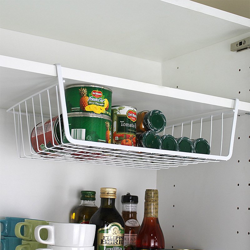 White Under Shelf Table Metal Hanging Drawer Kitchen Storage Basket Rack Holders