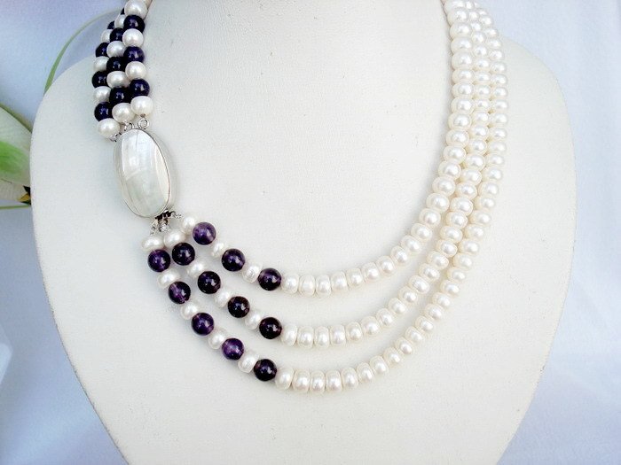 freshwater pearl & amethyst necklace