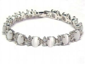 Noble jewelry silver gem opal beads chain link bracelet