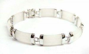 Jewellry silver gem white jade chain link bracelet