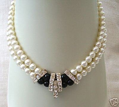 Beautiful 2 row blacks &white pearl necklace