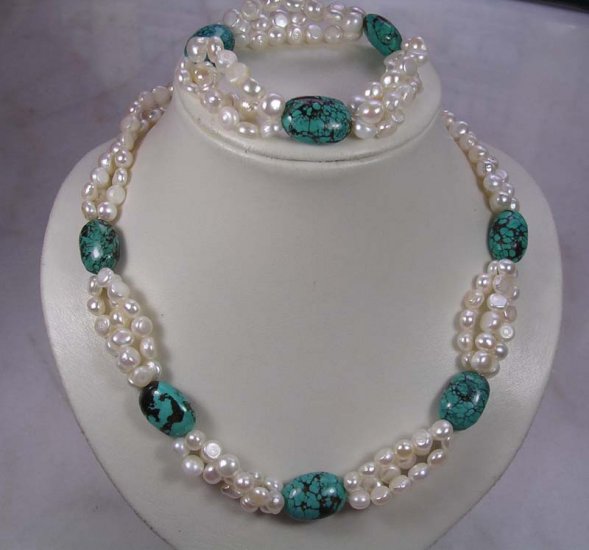 Natural Freshwater Pearl & Turquoise Necklace,Bracelet
