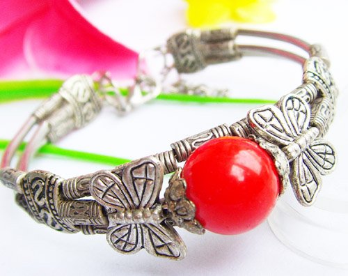 WHOLESALE RED JADE Tibetan Silver Bracelets