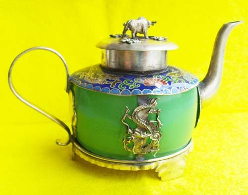 Tibetan silver*Green Jade Artistic Teapot