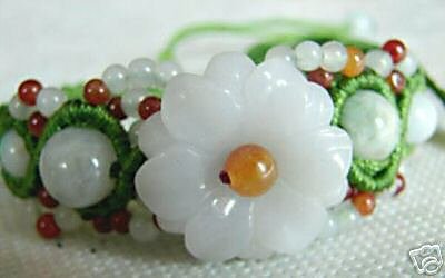 Delicate White Flower Shape Jade Bracelet