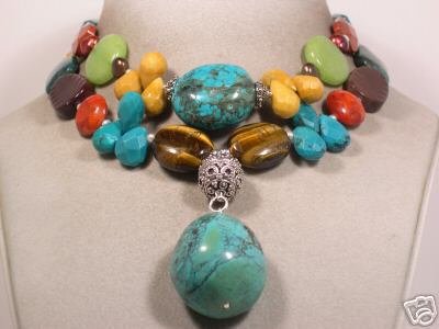 STUNNING TURQUOISE & TIBET SILVER NECKLACE