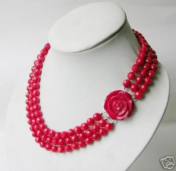 3 row Charming Chinese Genuine red coral necklace