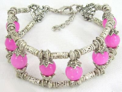 Charming tibet silver pink jade bracelet