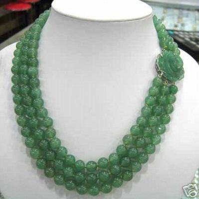Beautiful 3 rows green jade necklace
