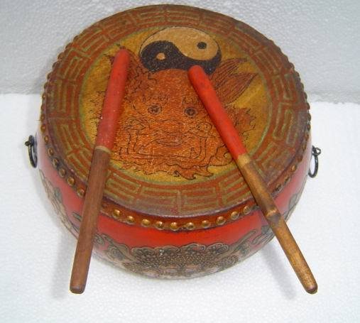 Stunning Tibetan Painting Dragon Leather Round Drum