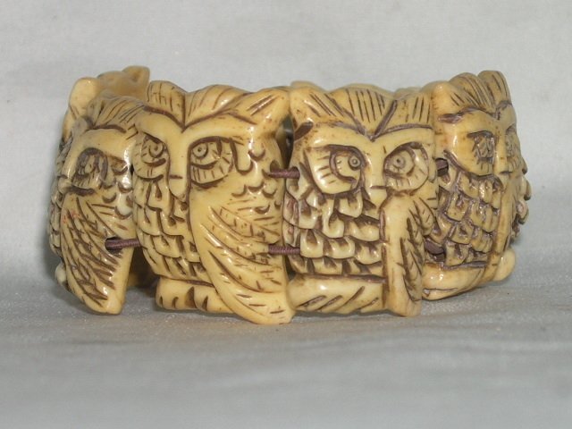 RARE Bone carve " owls " bracelet