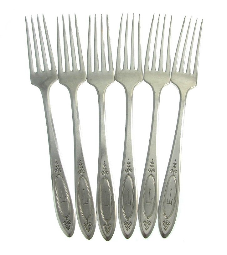 Monogrammed Dinner Forks T Vintage Silverplate Oneida Adam Atomic