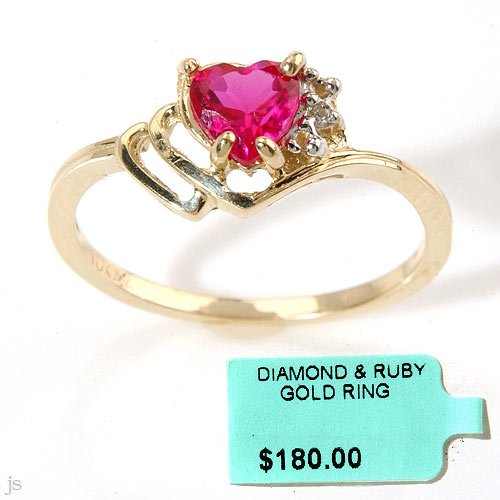 Ruby Heart and Diamond solid gold ring