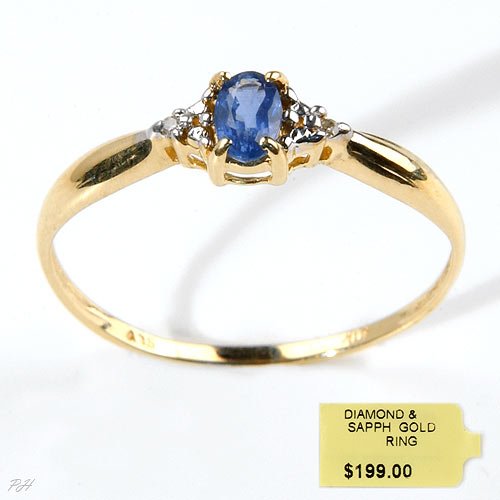 Genuine Sapphire and Diamond solid gold ring
