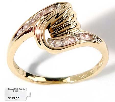 Genuine diamond twist design solid gold ring