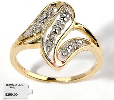 Genuine diamond helix solid gold ring