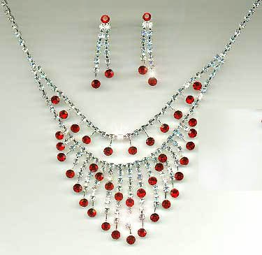 Stunning red and clear rhinestone crystal necklace & earring set