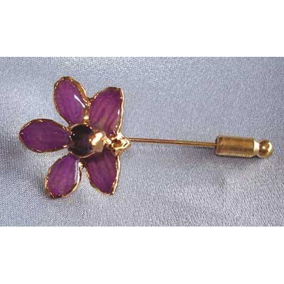 Real Gold plated purple orchid stickpin