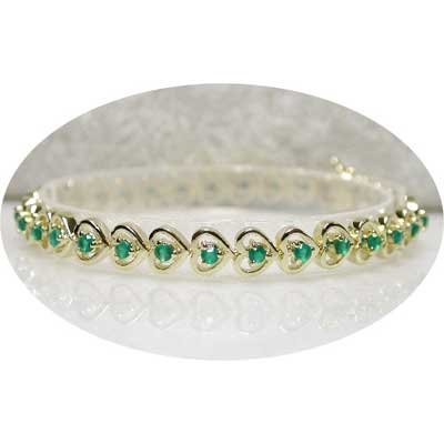 1.7 carat emerald agate gold hearts bracelet