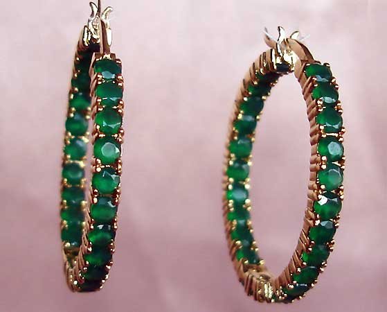 Amazing **5.80 carat** EMERALD AGATE gold hoop earrings