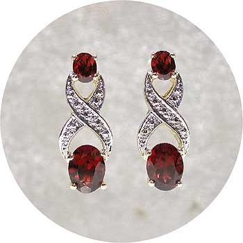 2 carat GARNET & DIAMOND gold earrings