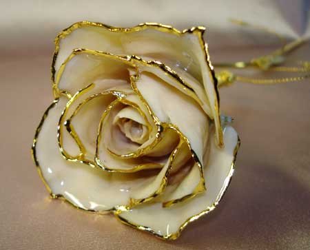 Lacquered & 24k gold-plated white rose with HEART stem