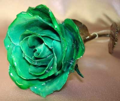 Unique real lacquered GREEN rose stem