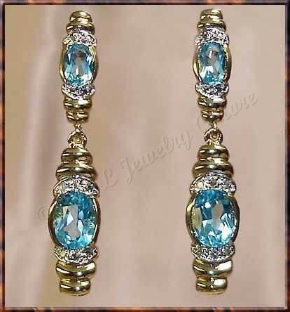 4.06 carat BLUE TOPAZ & DIAMOND gold drop earrings