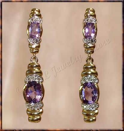 3.06 carat AMETHYST & DIAMOND gold drop earrings
