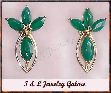 2.35 ctw genuine emerald agate gold earrings