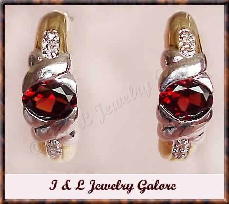2.58 carat GARNET & DIAMOND J-hoop gold earrings