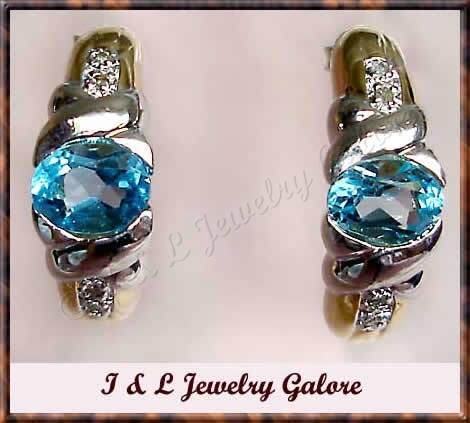 3.08 carat BLUE TOPAZ & DIAMOND J-hoop gold earrings