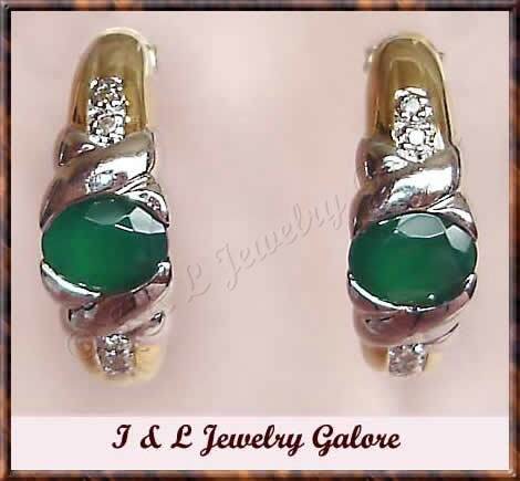 1.28 carat Emerald Agate & DIAMOND J-hoop gold earrings