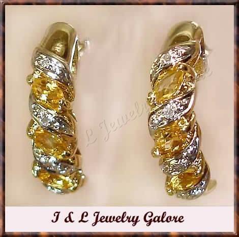 Genuine CITRINE & DIAMOND J-hoop gold earrings